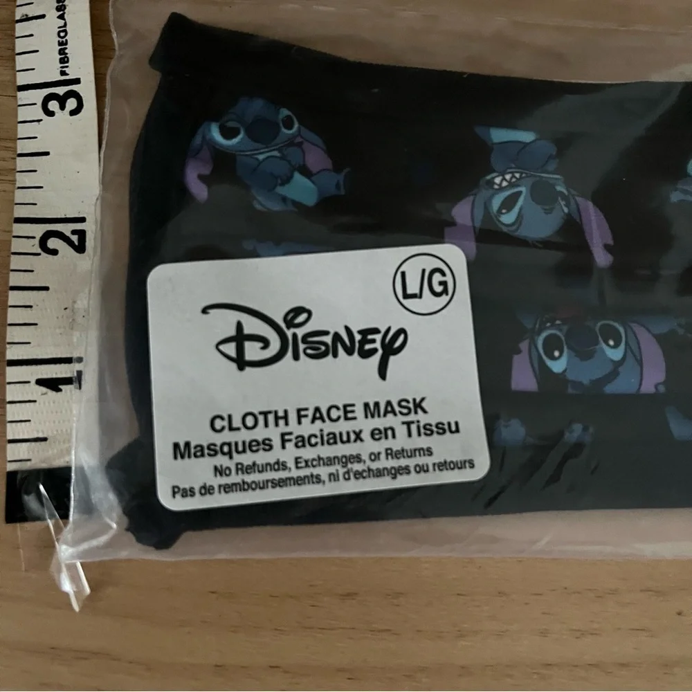 NEW Set of 2 STITCH Face Masks sz L Black Printed Disney